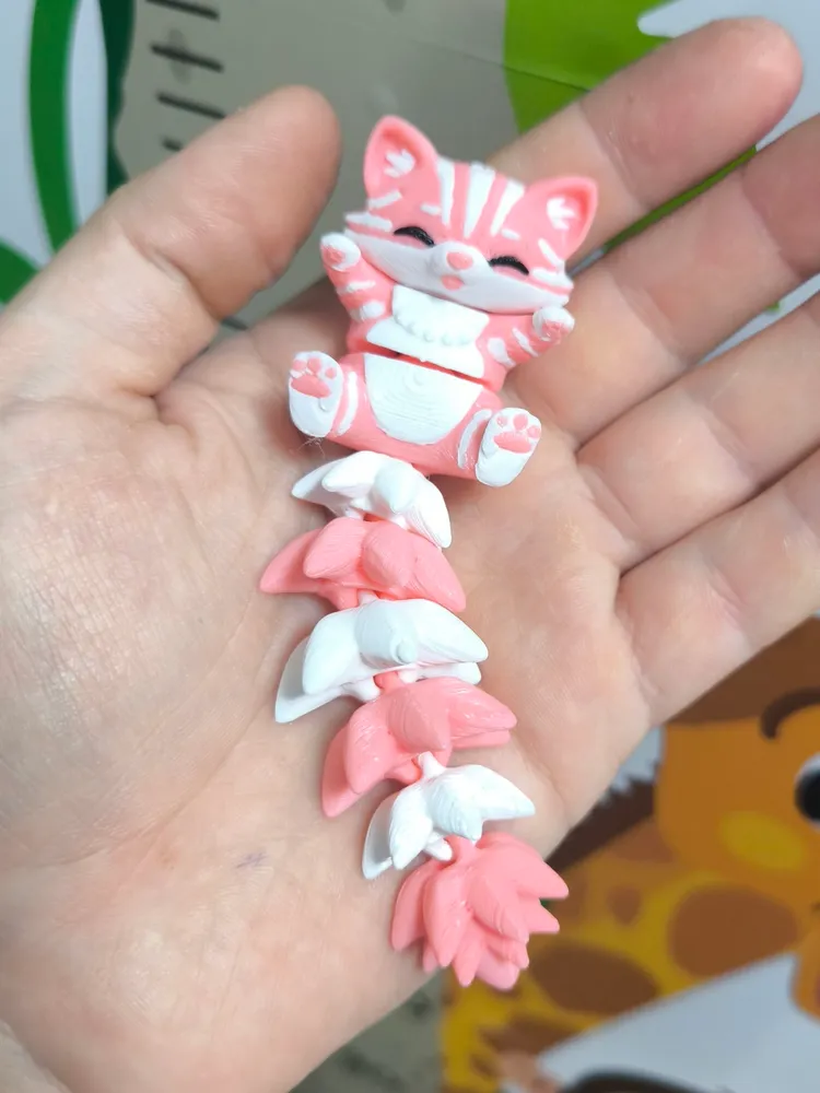 Розовый подвижный кот Пушистый хвост Антистресс 3D игрушка